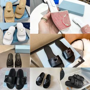 Topkwaliteit Slippers Luxe Designer Casual Schoen Sandale Dames Heren Driehoek Sliders Mode Sandaal Raffias Stro Geweven Platform Schoenen Glijbaan Strand Zwembad Platte Slipper