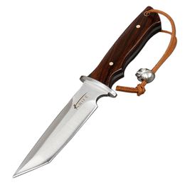 Couteau de survie en plein air à petite lame fixe de qualité supérieure, manche en bois 440C, couteaux de chasse de Camping avec gaine en cuir