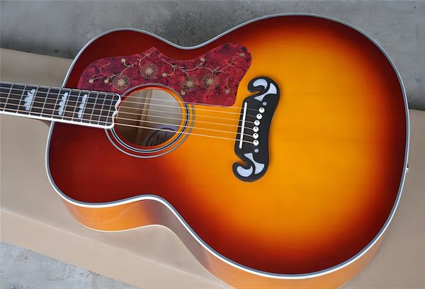 Spruce solide de qualité supérieure 43 pouces SJ200 Cherry Sunburst Guitare acoustique Rosewoodard Forfard Mahogany Nou Maple Forde
