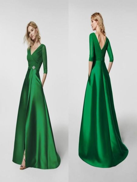 Robes d'occasion spéciale de qualité supérieure V couche une ligne de corsage rassemblé jupe divisée émeraude vert élégant robes formelles 2018 W9328619