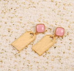 Topkwaliteit speciale stud oorbel met vierkante vorm en roze natuursteen drop charm sieraden cadeau voor vrouwen bruiloft PS70675598104