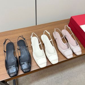 Sandalias planas con punta cuadrada de primera calidad Charol Logotipo de la letra Hebilla Slingback Zapatos de vestir planos Correa para mujer Sandalias de diseñador de lujo Zapato de oficina Calzado de fábrica