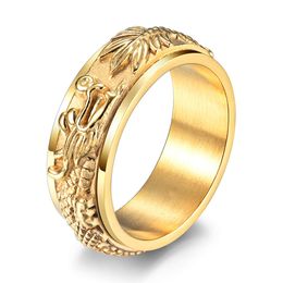 Top Kwaliteit Rvs Dragon Spinner Ringen Stijl Vintage Punk Biker Band Ringen Voor Mannen Hot Sieraden