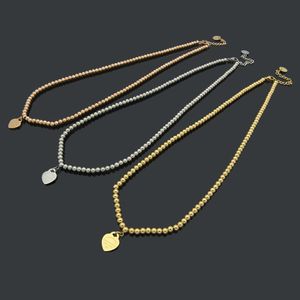 Topkwaliteit roestvrijstalen kettingen klassieke stijl goud vergulde 3 kleuren bal hart hangers ketting vrouwen designer sieraden groothandel 221s