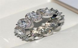 Topkwaliteit prachtige liefhebbers sieraden 925 sterling zilveren ovaal gesneden roze topaz cz diamant eeuwigheid trouwring voor vrouwen cadeau257830280