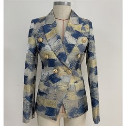 TOP QUALITY Élégant 2020 Designer Blazer Femmes Lion Boutons Double Boutonnage Colo Block Jacquard Blazer Veste Vêtements Extérieurs LJ200911