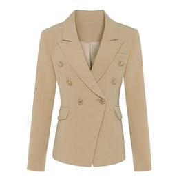 TOP QUALITY Élégant Classique Designer Blazer Femmes Double Boutonnage En Métal Lion Boutons Blazer Veste Vêtements Extérieurs Kaki 211112