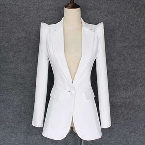 Blazer de designer élégant de qualité supérieure pour femmes, épaule à épaule, veste blanche à bouton unique 210930