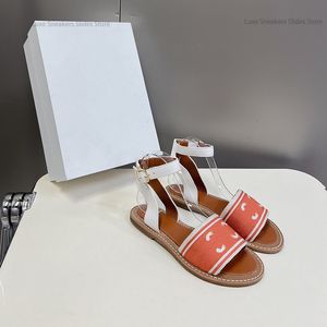 Sandales de tissu Lympia d'été de qualité supérieure glisse de sandale à talon plat en cuir authentique Open Toe Rubber Sole Chaussures Designers de luxe pour femmes chaussures d'usine avec boîte