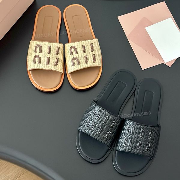 Top de qualité Summer Lympia Slides pour femmes Raffiah Weave Slipper Letter Logo Sandales Place Chaussures de plage Luxury Designer Slides For Womens Vacation Flat Chaussures avec box35-42