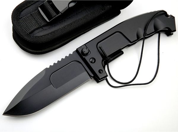 Couteau pliant tactique de survie de qualité supérieure N690 Point de goutte Black Blade 6061-T6 Handle Couteaux avec sac en nylon