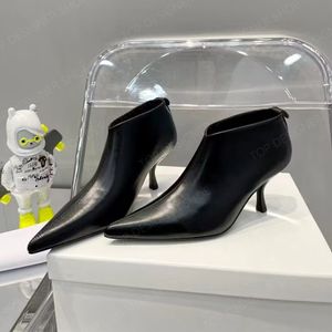 topkwaliteit de rijschoenen puntige tenen hiel enkellaarzen zwart wit lederen mode laarsjes ontwerper schoenen fabrieksschoenen 7 cm met doos