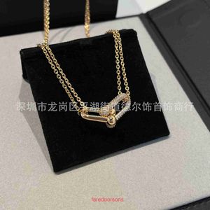 Collar Tifannissm de alta calidad para mujeres tienda en línea V material de oro T hogar diamante tachonado herradura doble anillo hecho a mano cadena alta