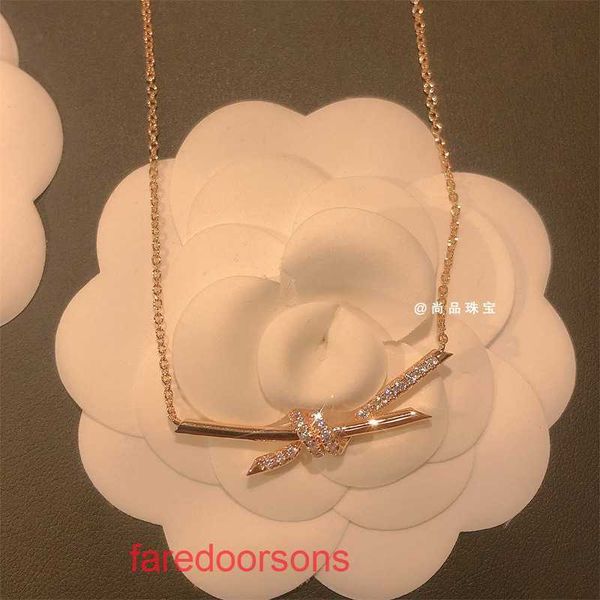 Collar Tifannissm de alta calidad para mujer, tienda en línea, joyería, collar con lazo familiar, conjunto de nudo con diamantes, plata 925 personalizable