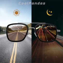 Gafas de sol cuadradas Tony Stark de alta calidad, gafas polarizadas pocromáticas para hombre, gafas Steampunk, gafas de conducción, zonnebril heren 220526