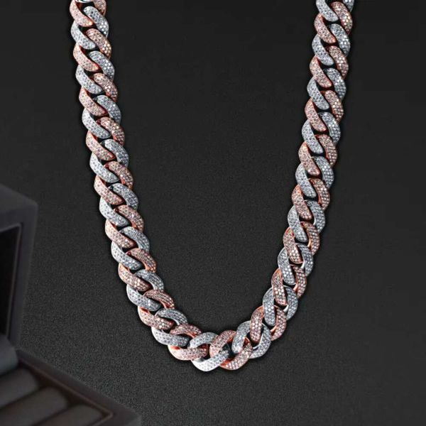 Chaîne Moissanite de qualité supérieure de qualité supérieure Gold Gold Plated 925 Sterling Silver Chain 18 mm Iced Out Hip Hop Two Tone Chain