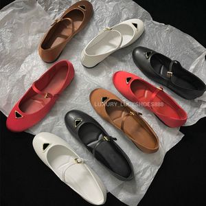Silk van topkwaliteit Mary Jane Ballet Flats schoenen met een riemschade schoenen Loafers echte lederen dames luxe ontwerper platte schoenen fabrieksschoenen met doos