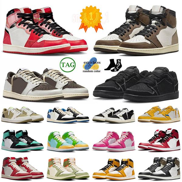 travis scott shoes jordan 1 jordan1 traviss scotts jordab 1 Zapatillas de baloncesto Mocha inversas zapatos deportivos de Chicago perdidos negros para hombres y mujeres 【code ：L】