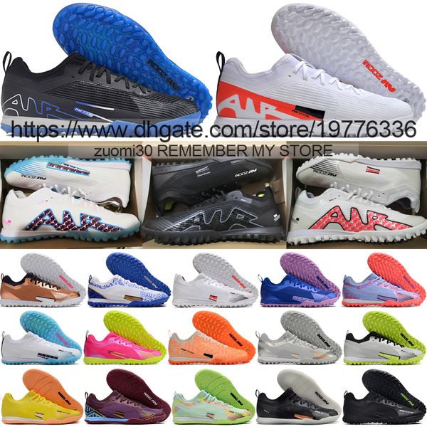 Envoyer avec un sac Chaussures de football de football de qualité Zoom Vapores 15 Pro IC TF Mbappe CR7 Ronaldo Chaussures en tricot pour hommes en cuir souple Lithe Indoor Turf Training Crampons de football