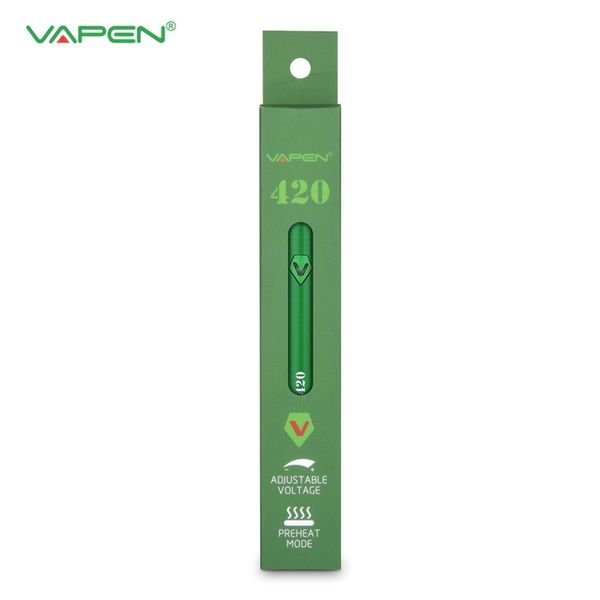 Batterie VV de préchauffage VAPEN 420 de qualité supérieure 420mAh Tension variable Charge micro USB réglable 510 ego Cartouches d'huile épaisse Atomiseur Batteries de préchauffage