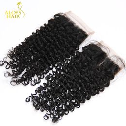 Top qualité vierge malaisienne bouclés fermeture armure couleur naturelle 4 * 4 taille pas cher malaisien crépus bouclés dentelle fermeture Grade 6A dentelle Top fermetures