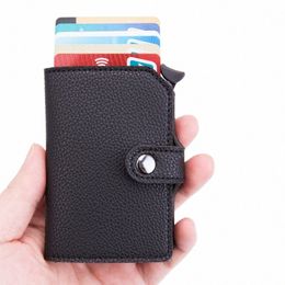 billeteras de alta calidad hombres mey bag automático ventana de aluminio metal mey titular de tarjeta de crédito minimalista bloqueador rfid e3cs#