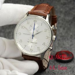 Montre de qualité supérieure Rose boîtier doré chronographe sport batterie puissance limitée montre à quartz montre-bracelet professionnelle boucle déployante hommes montres bracelet en cuir