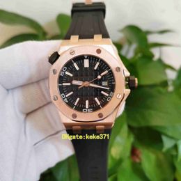 Top-Qualität Uhren 42mm 15703 15703ST.OO.A002CA.01 Roségold Schwarzes Zifferblatt Naturkautschukarmband Mechanische Automatik Herrenuhr Herrenarmbanduhren