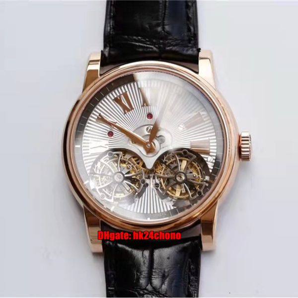 Relojes de calidad superior JBF 45 mm RDDBHO0563 Hommage Rose Gold True Double Tourbillon RD100 Mecánico de cuerda manual Reloj para hombre Correa de cocodrilo Relojes de pulsera para caballeros