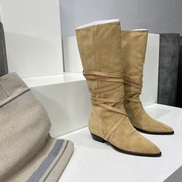 Designer Winter Knee Platform Boots Cowboy Boots Cowhide Strap Square Heel Sole Vrouwen