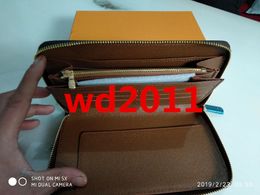 Top qualité avec boîte portefeuille en cuir véritable avec code de date portefeuille long porte-cartes poche zippée classique