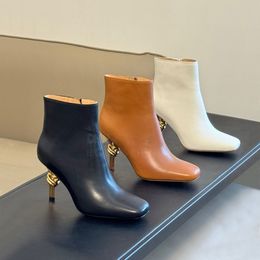Top qualité femmes bottes de créateurs de luxe talon haut cheville bottes nues élégant bureau talons carrés taille 35-41