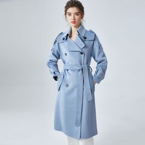 Manteau double cachemire pour femmes de qualité supérieure col rabattu épaulette manches longues ceinture ceinture poches latérales pardessus élégant vêtements d'extérieur d'hiver