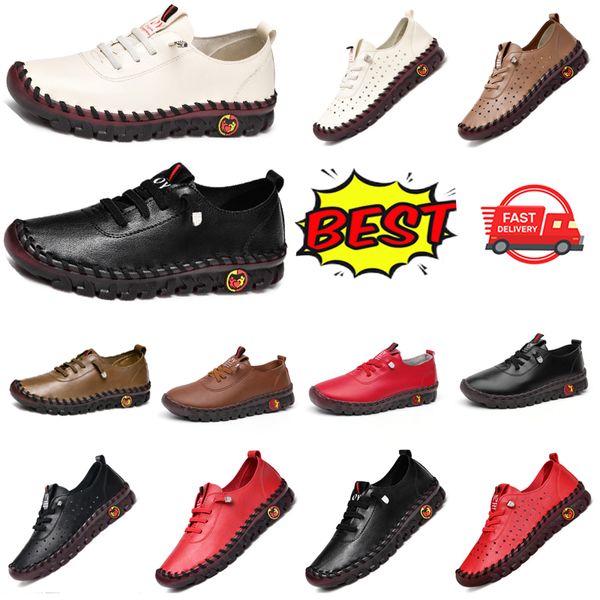 Mocasines de cuero de calidad superior para mujer, mocasines de fondo plano con tendón suave, zapatos de conducción para coser a mano, mocasines informales para caminar clásicos, talla 35-43