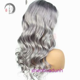 Cabello de peluca para mujeres de alta calidad para la venta Peluca de color humano Largo estilo largo Diadema de encaje delantero 2T Color Gris