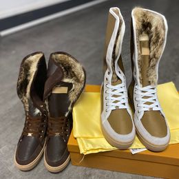 Femmes hiver neige bottes lapin fourrure daim cuir bottes hiver chaud genou haute Martin botte chaussures plates grande taille avec boîte NO16