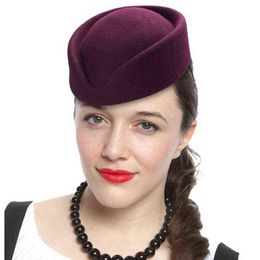 Topkwaliteit vrouwen wol vilt baret hoed traande chique stewardess pil box jepet millinery wizard base cap j220722