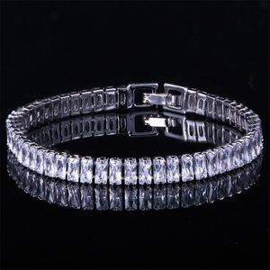 Top de lujo con diamantes para mujer, pulsera de tenis, joyería de diseño, color blanco, circonita cuadrada, pulseras de flores, cobre, oro de 18 quilates, pulseras de plata, brazaletes para regalo de mujer