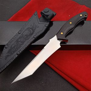 Topkwaliteit238 Survival Rechte mes DC53 Satijn Tanto Point Blade Volledige Tang Ebony Handvat Vaste Blade Tactische Messen met Lederen Schede