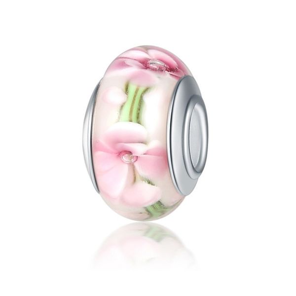 Top Quality925 Sterling Silver Murano Verre Murano Perles Fleur Rose Fleur De Cerisier Fit Européenne Pandora Charms Bracelet Collier Diy Bijoux