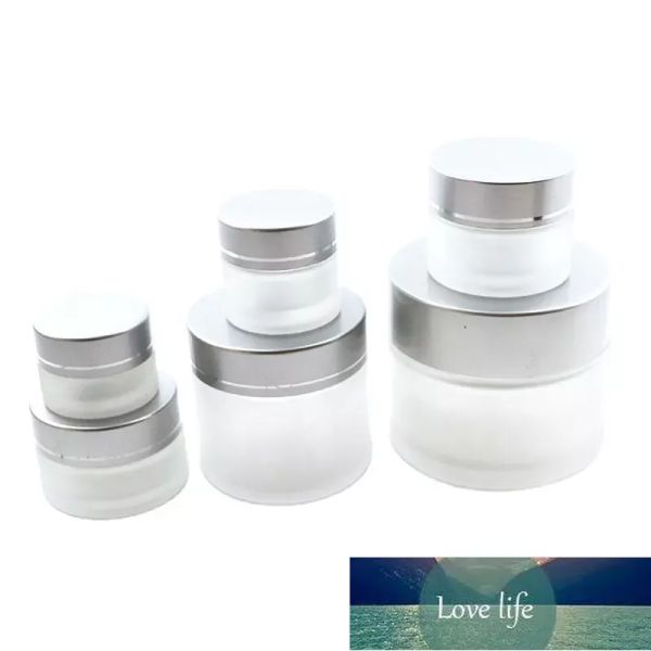 Top Quatily 5G 10G 15G 20G 30G 50g Verre givrée pot Cosmetic Vace Vide Crème Contain de rangement Conteneur Rempilable Échantillon Bouteille avec couvercles argentés