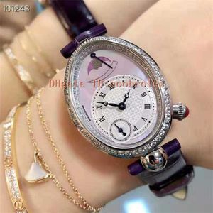 Top REINE DE NAPLES Reloj para mujer Movimiento de cuarzo suizo Fase lunar Oval Caja de oro rosa de 18 quilates Esfera de nácar Bisel de diamantes Sapphir224i