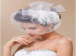 Top rétro blanc plume Tulle Net cage à oiseaux voile casque tête voile mariage accessoires de mariée mariage mariée Hat5098290