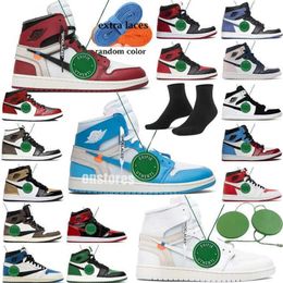 TOP Retros Off Unc Chicago Jumpman 1 Chaussures de basket-ball Blanc x Banned Patent Bred Royal Blue Green Python Visionaire Stealth 001