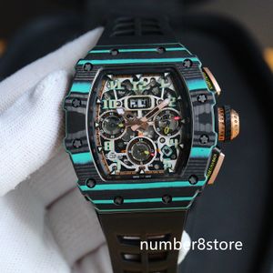 Top RM11-03 Herenhorloge NTPT Koolstofvezel ETA7750 Automatische Flyback Chronograaf 28800vph Oversize Datum Saffierkristal Geskeleteerde Wijzerplaat Luxe Polshorloge F1