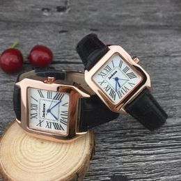 top rose gold square diseñador reloj hombres y mujeres parejas rojo rosa cuero impermeable pulsera Montede moda oro pulsera ladie243D