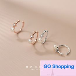 Top S925 Silver Simple Style Lady Single Single Perl Eart Clip Elegant Non-Piercing Orees Femme