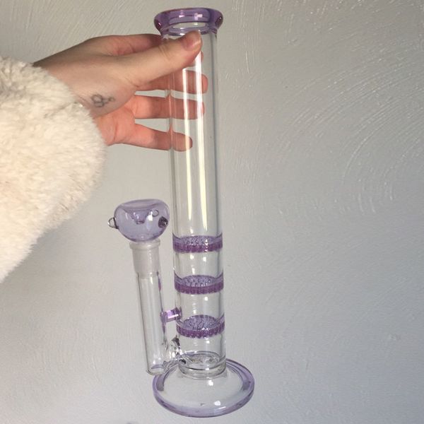 Hooká de vidrio 3 capas Honey Combombe de agua Smoking Bubbler Bongs 14 mm Junta Recicladora Tuberías de agua Catchera de hielo