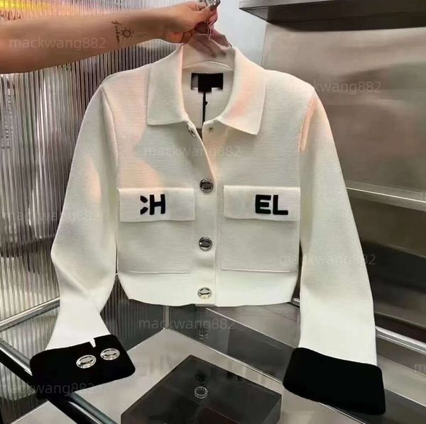 Top venta abrigo diseñador chaquetas de mujer calidad solapa polo moda bolsillo en el pecho slim fit blanco bordado impreso hebilla de metal de punto