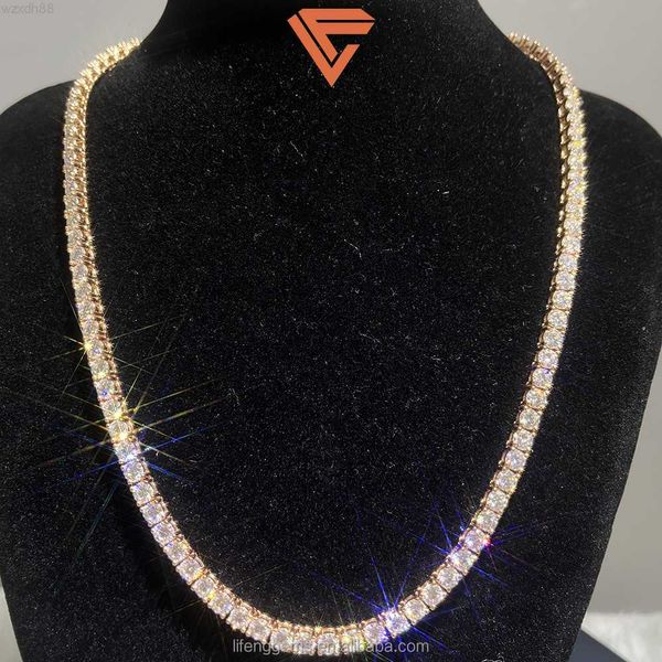 Top Vente Taille 4mm Vvs Moissanite Diamond Tennis Chain 925 Sterling Silver avec Rose Gold Plated Moissanite Tennis Chain